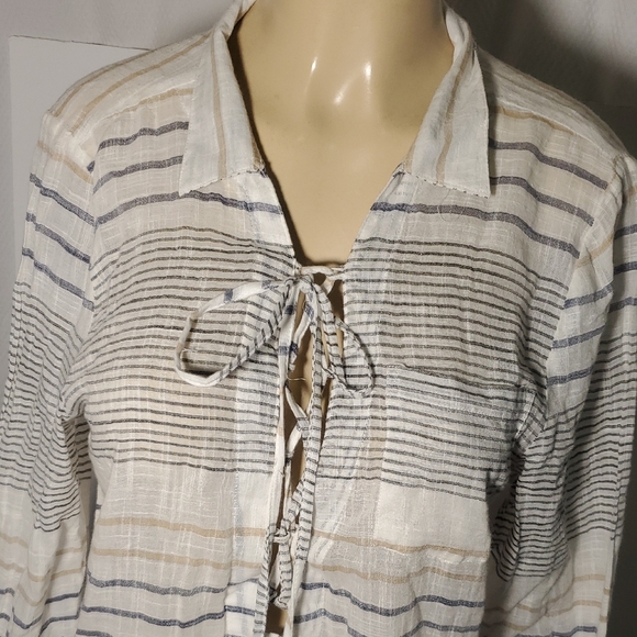 Blue Island Tan and cream Striped Swim Coverup Long Sleeve Tunic Sz M - Picture 2 of 11